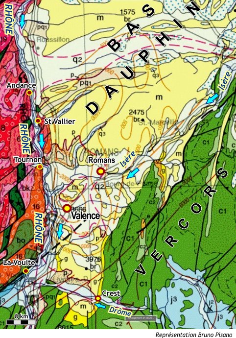 Carte géologique vallée du Rhône / Bas Dauphiné