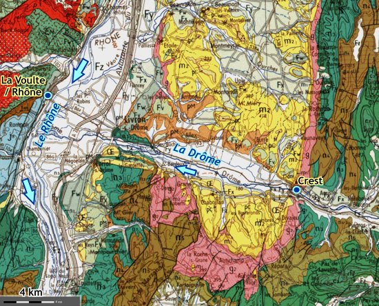 Carte géologique de la confluence Rhône-Drôme
