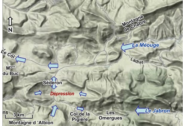 Cheminement des glaces de la Méouge et du Jabron