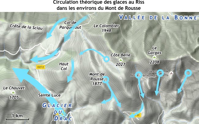 Circulation des glaces dans les environs du Mont de Rousse en Isère