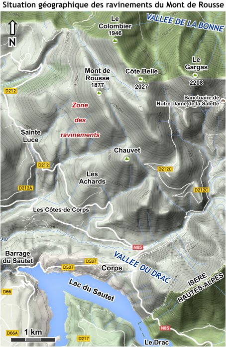 Les ravinements des Achards dans la vallée du Drac en Isère
