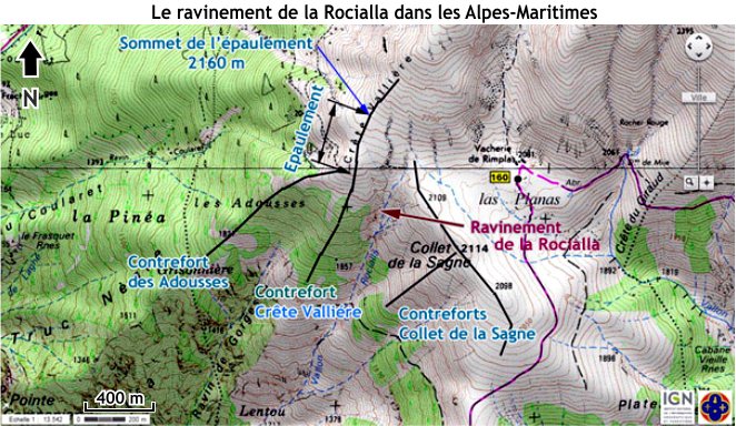 Le ravinement de la Rocialla dans les Alpes-Maritimes