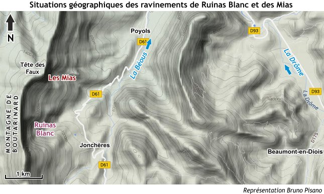 Les ravinements de Ruinas Blanc et des Mias dans le Diois