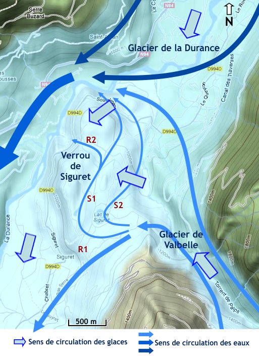 Circulation des eaux glaciaires sur le verrou de Siguret (1)