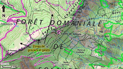 Présence de zones à graviers et gallets sur le Serre-Chauvière (Drôme)
