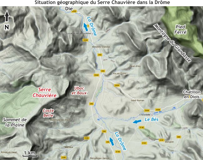Situation géographique du Serre Chauvière dans la Drôme