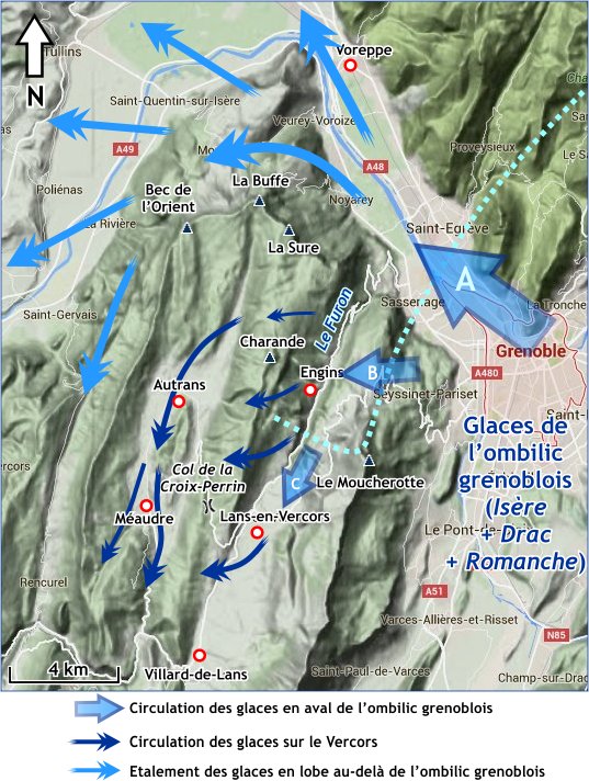 La circulation des glaces sur la façade nord du Vercors au Mindel