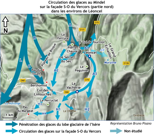 Circulation des glaces au Mindel sur la façade S-O du Vercors (partie nord)