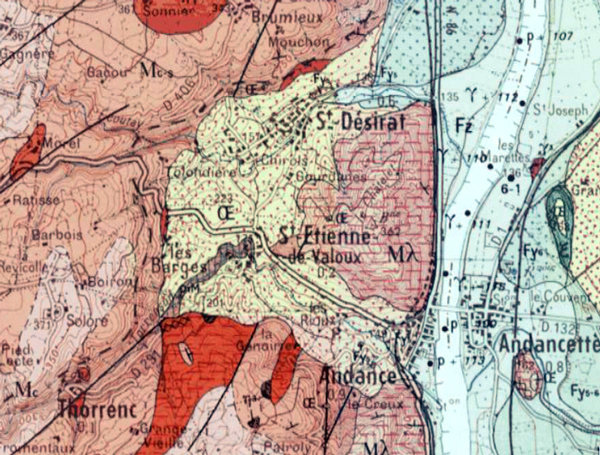 Carte géologique de la région d'Andance (Ardèche)