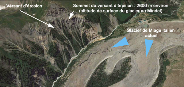 Versant d'érosion du glacier du Miage dans le Val Veni (Italie)