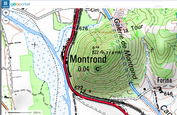 Carte au 1/25 000 du cône régulier du sommet de Montrond