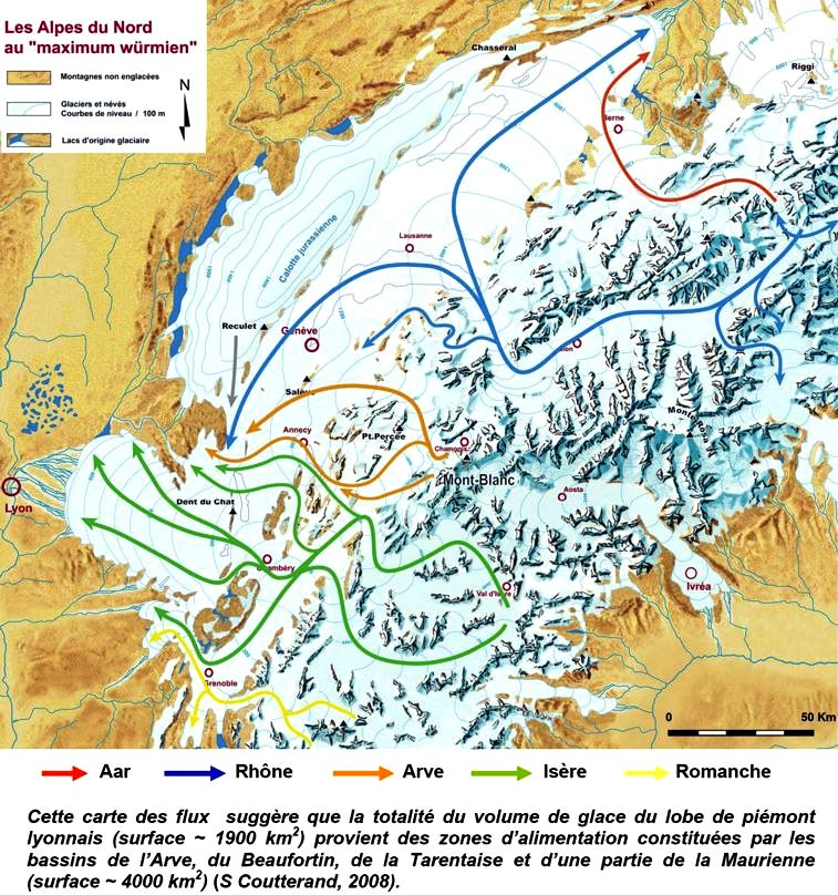 Etalement des glaciers alpins au maximum du Würm