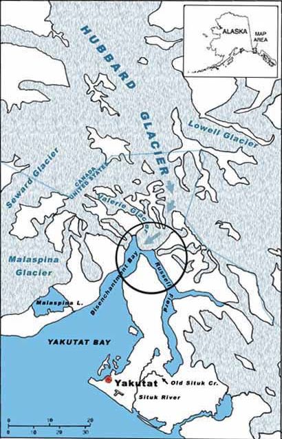 Carte du glacier Hubbard en Alaska
