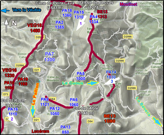 Carte du bassin lucéramois (Alpes Martimes)