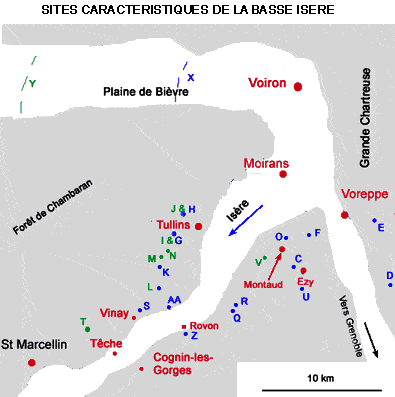 Situation des sites de la basse vallée de l'Isère