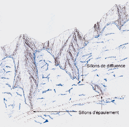 Sillons marginaux d'épaulement et de diffluence