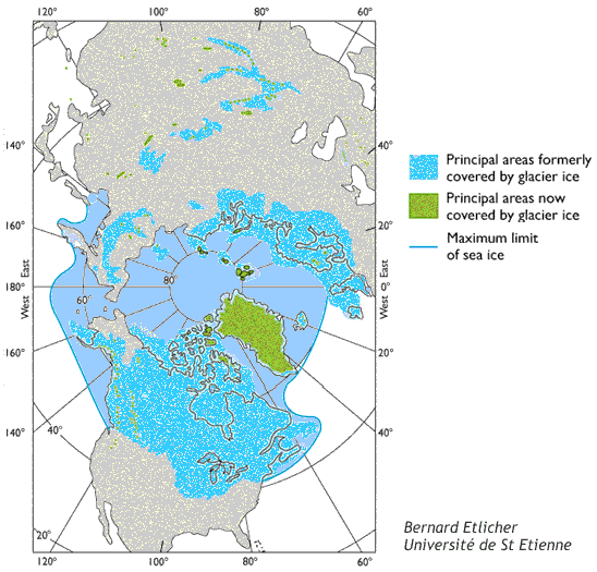 Extension des glaciers dans l'hémisphère nord