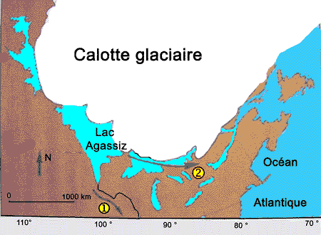 Le lac Agassiz et la calotte nord-américaine à la fin du Würm