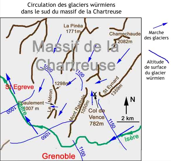 Circulation des glaciers würmiens