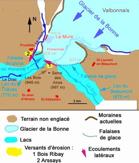 Le débouché du glacier de la Bonne dans la vallée du Drac