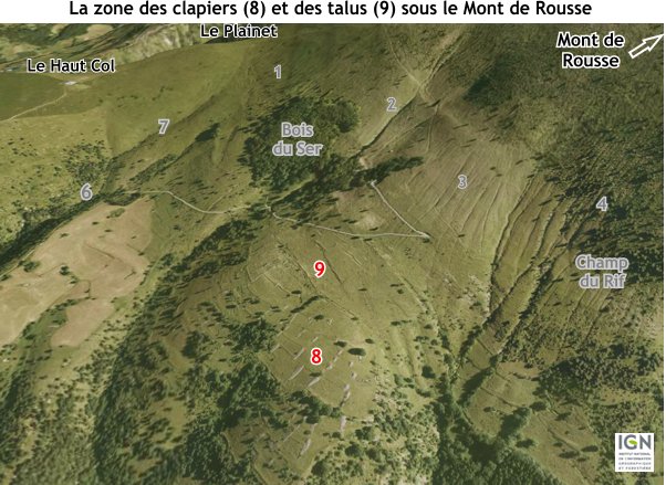 Les zones des clapiers et des talus sous le Mont de Rousse en Isère