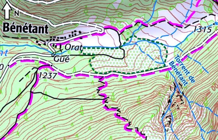 Carte Geoportail du torrent de Bénétant (Savoie)