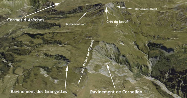 Les ravinements des Grangettes et de Cornélion