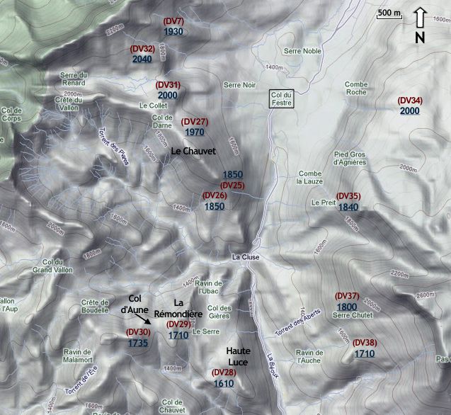 Carte des sites témoins du sud du Dévoluy (Hautes-Alpes)