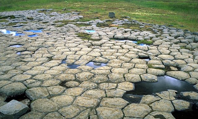 Poli glaciaire sur une coulée de basalte en Islande