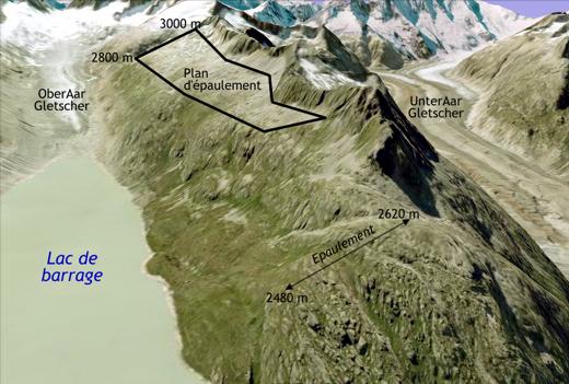 Plan d'épaulement de l'OberAarGletscher en Suisse