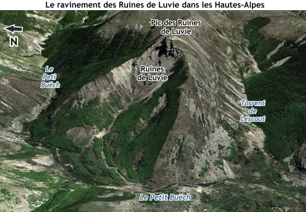 Le ravinement des Ruines de Luvie dans le Gapençais (Hautes-Alpes)