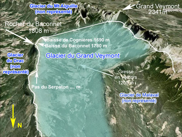Le glacier du Grand Veymont au pléniglaciaire de la glaciation La Molière Le glacier du Grand Veymont au pléniglaciaire de la glaciation La Molière