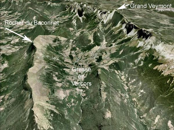 Le Rocher du Baconnet au-dessus de Gresse en Vercors