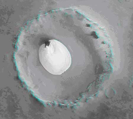 Vue anaglyphe d'un cratère d'impact dans Vastitas Borealis sur Mars