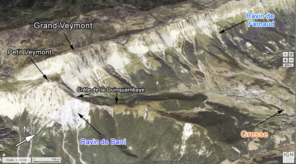 Les ravins de Bari et de Farnaud sur le bord est du Vercors (Isère)